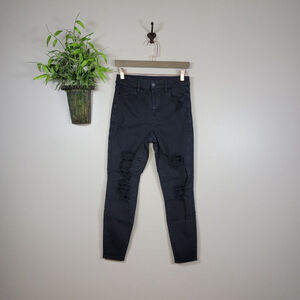 American Eagle Jeans Curvy Hi Rise Jegging Black Distressed Skinny Ripped AE 4 S